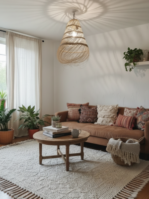 Grande suspension en paille ajourée