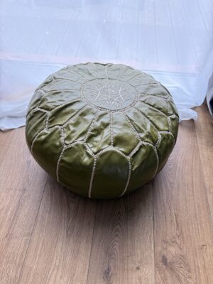 Pouf marocain en cuir vert kaki