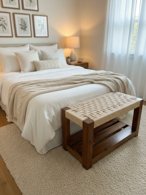 Banc en bois et corde tressée