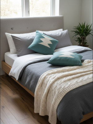 Housse de coussin en laine bleu clair