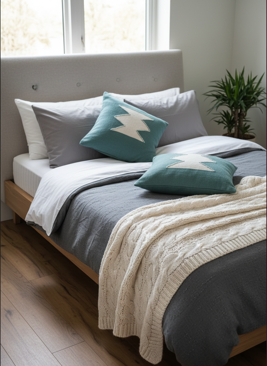 Housse de coussin en laine bleu clair