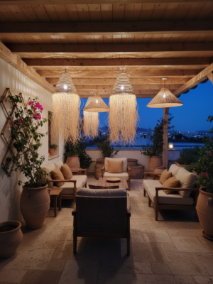 Suspension XL en Fibres Naturelles & Raphia