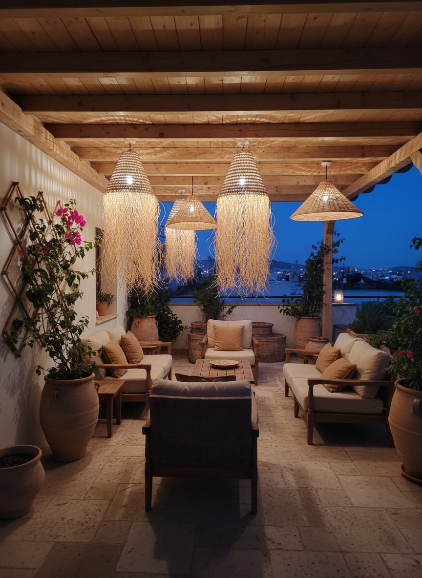 Suspension XL en Fibres Naturelles & Raphia