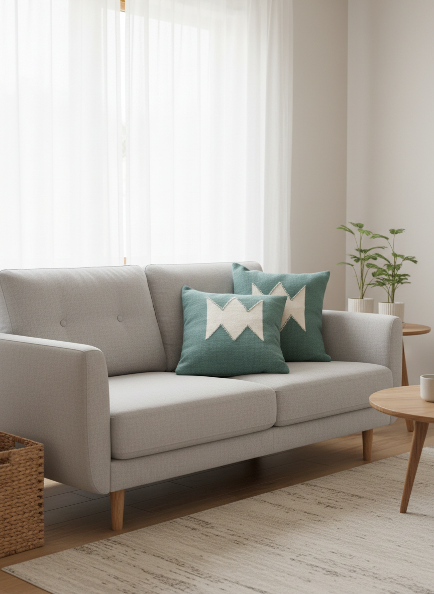 Housse de coussin en laine bleu clair – Image 5