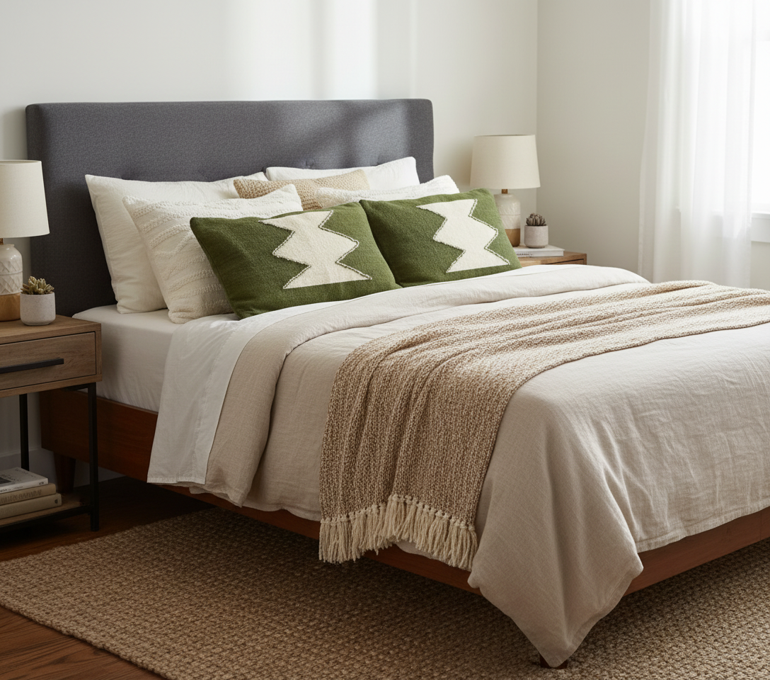 Housse de coussin en laine vert – Image 3