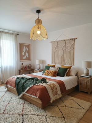 Lustre en Raphia Naturel Forme Fleur (Fait Main)