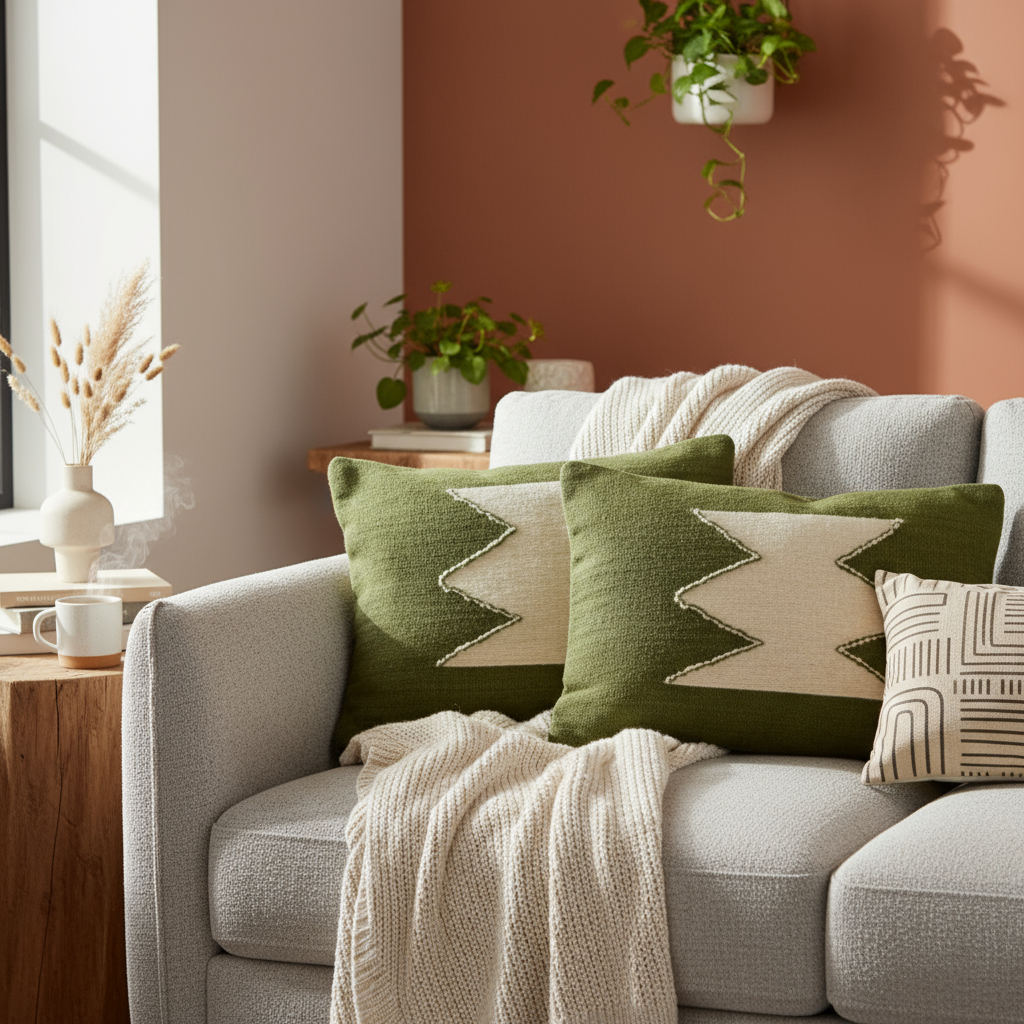 Housse de coussin en laine vert – Image 2